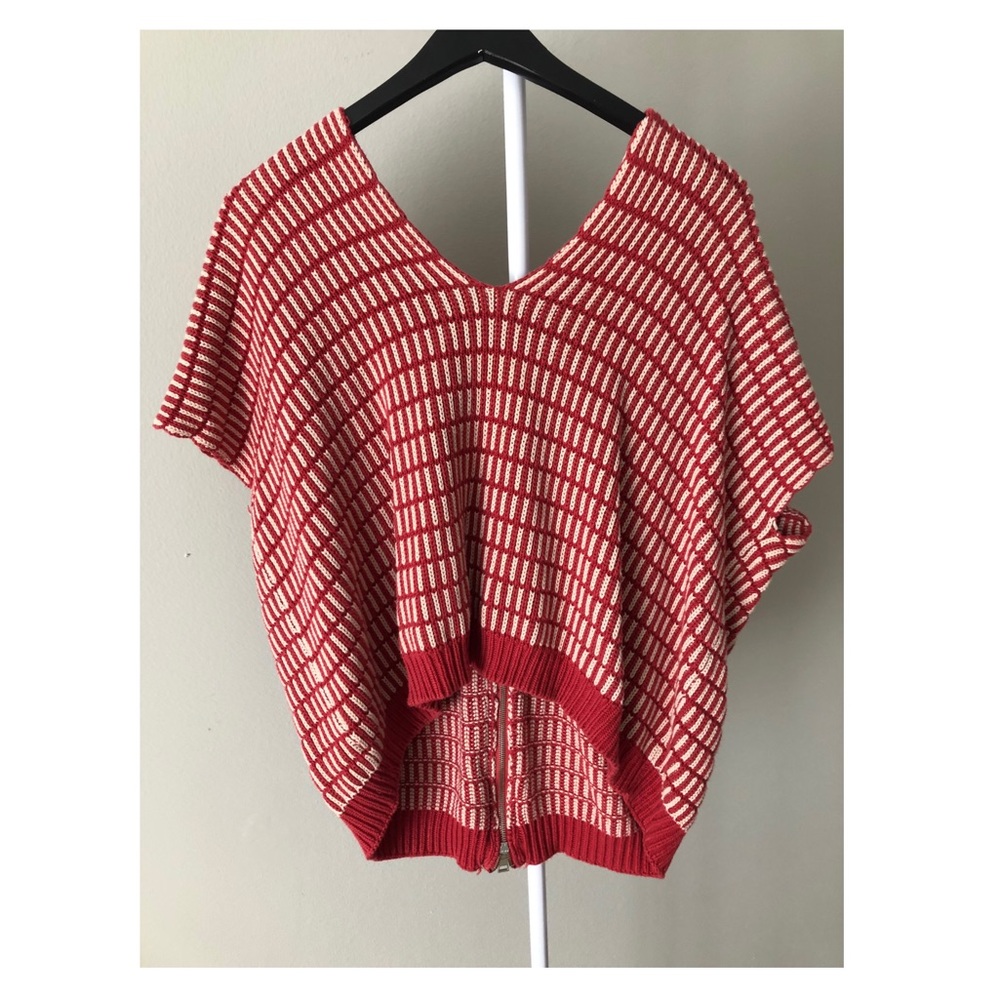 FREE PEOPLE Red Striped Fashion Sweater High Low